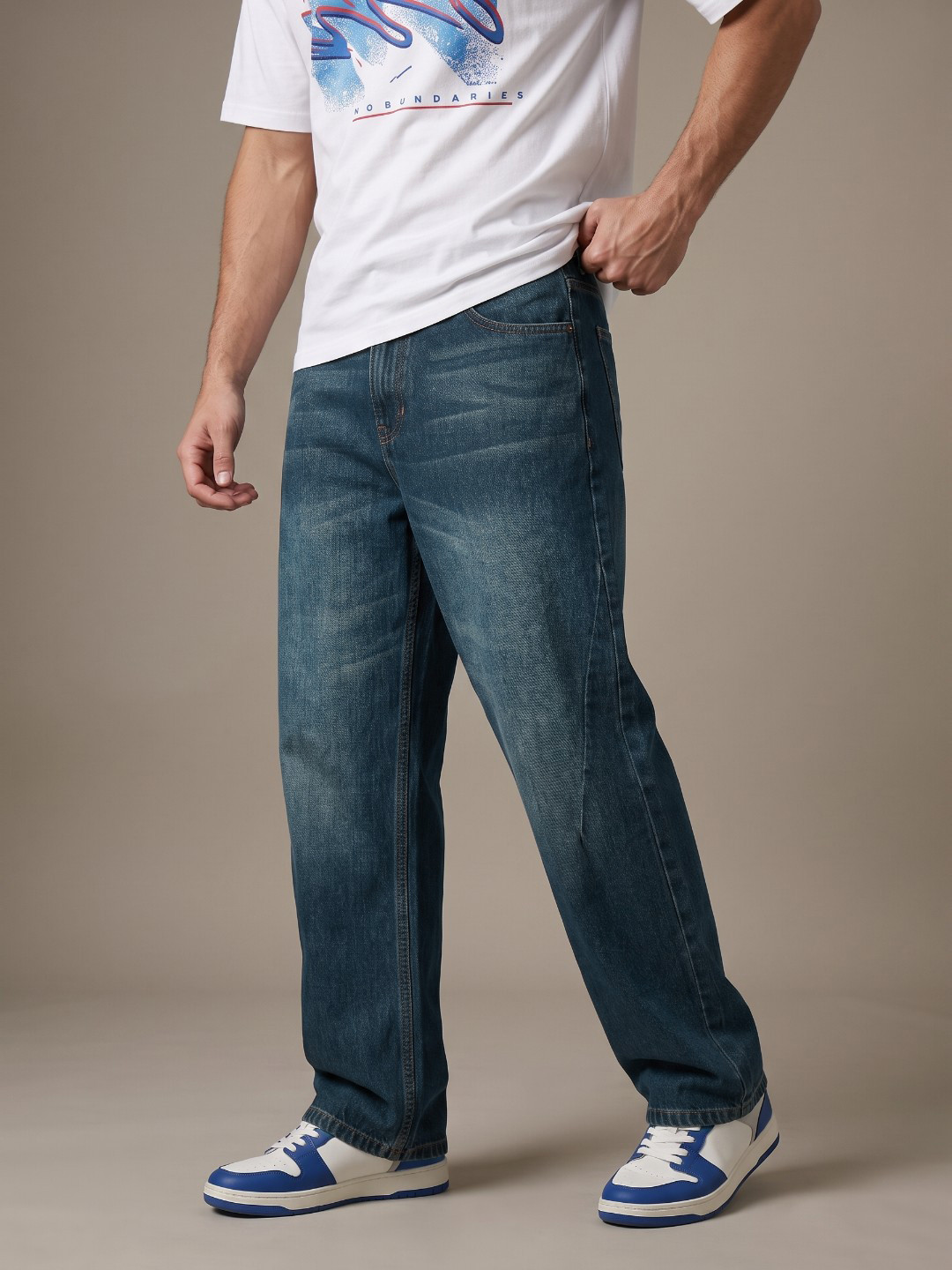 glitchez Men Baggy Fit Pure Cotton Heavy Fade Jeans