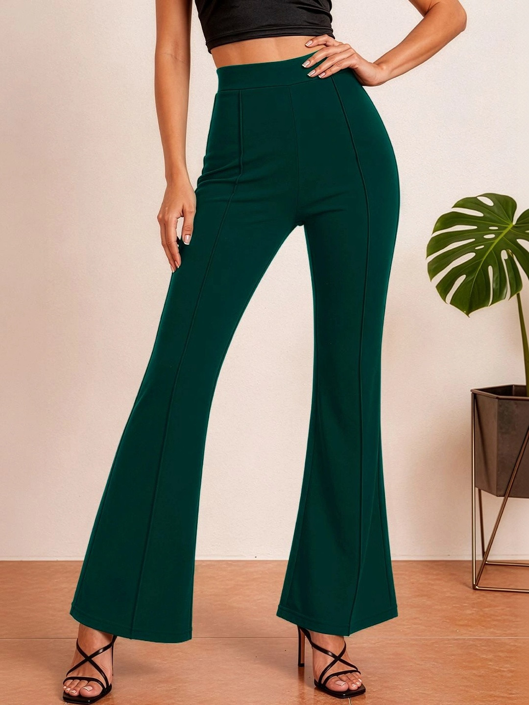 Navyankaa Women Flared High-Rise Bootcut Trousers
