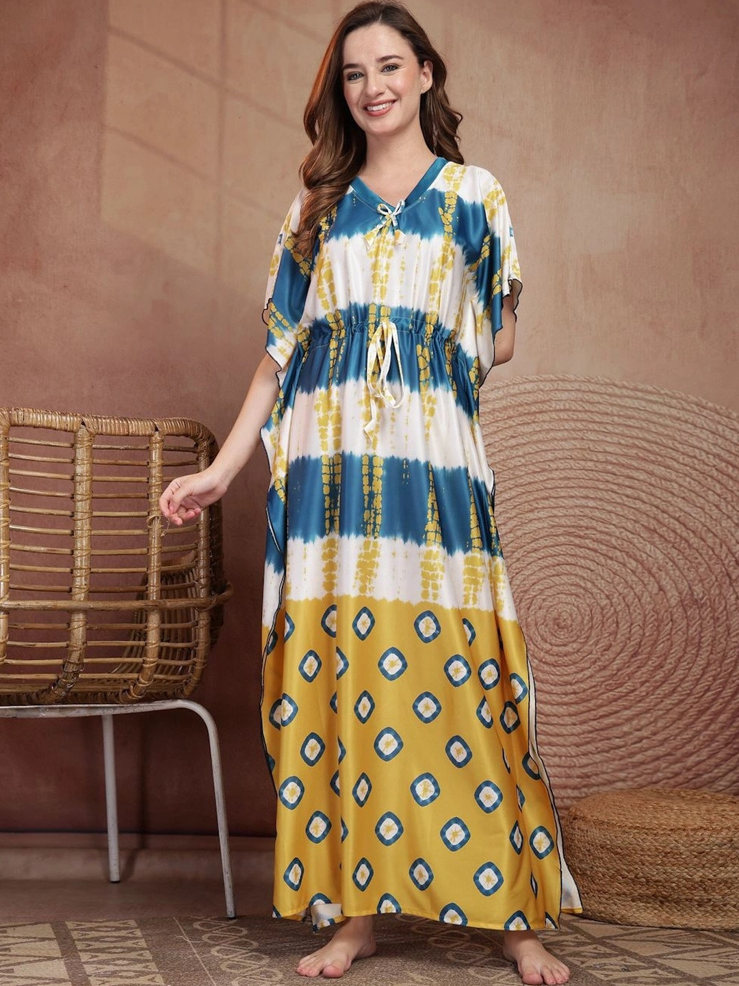 FABINALIV Printed Maxi Nightdress