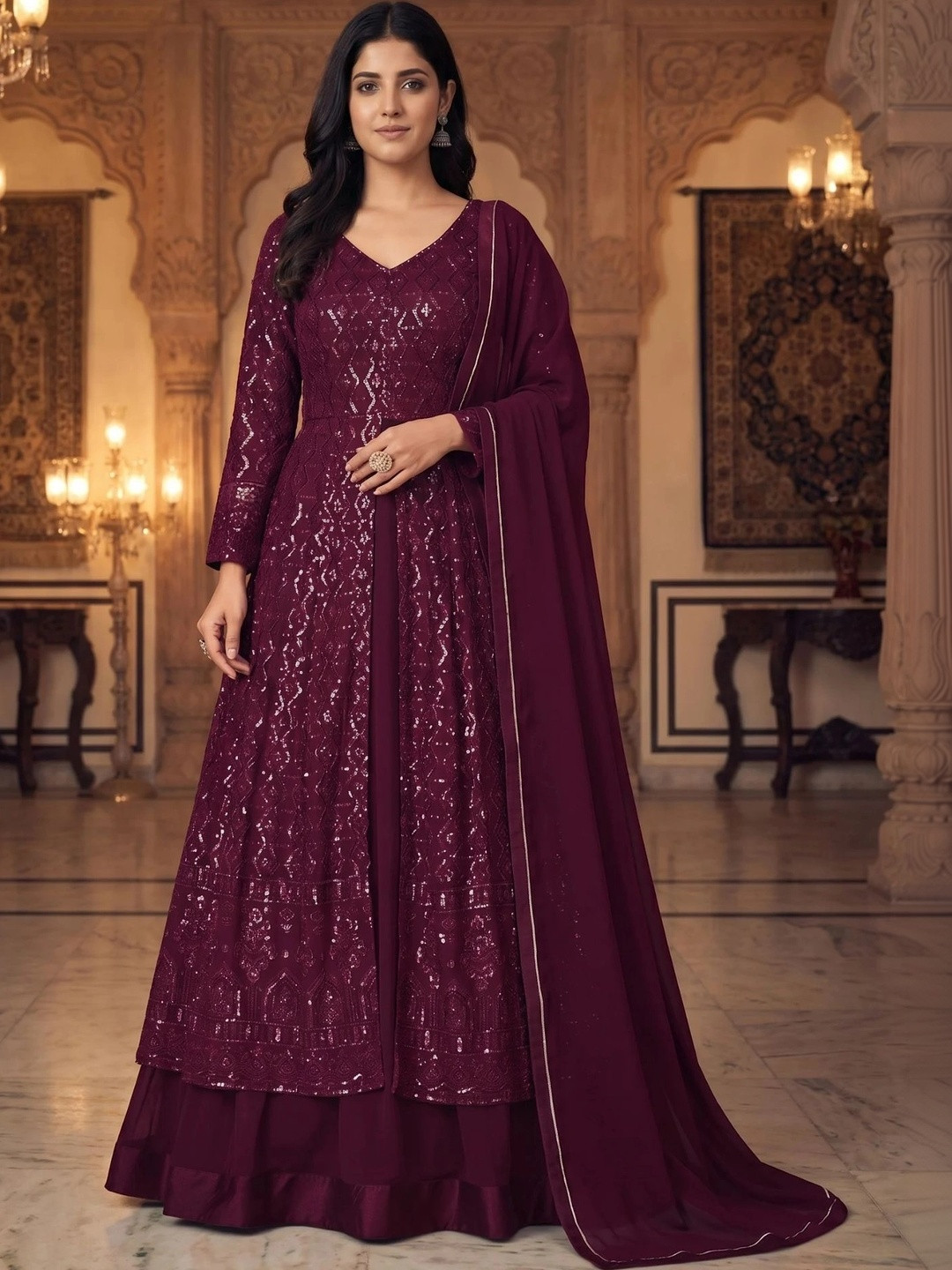 RUDRAPRAYAG Floral Embroidered Georgette Dress