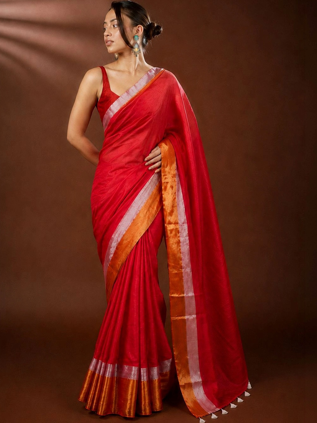 ETHNIC ELEMENTS Woven Design Tissue Saree