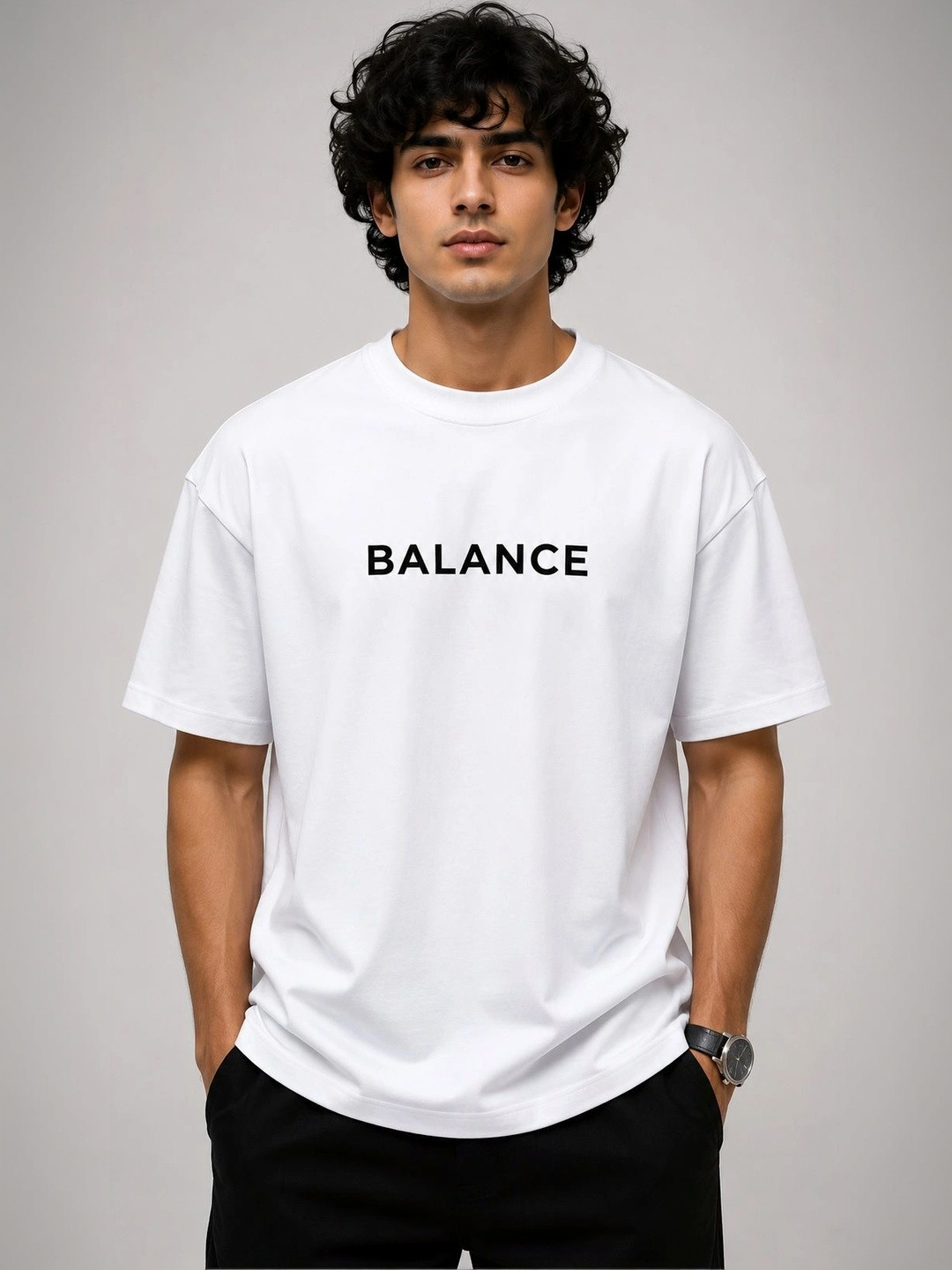 Angel Bella Men Typography Printed Drop-Shoulder Sleeves T-shirt