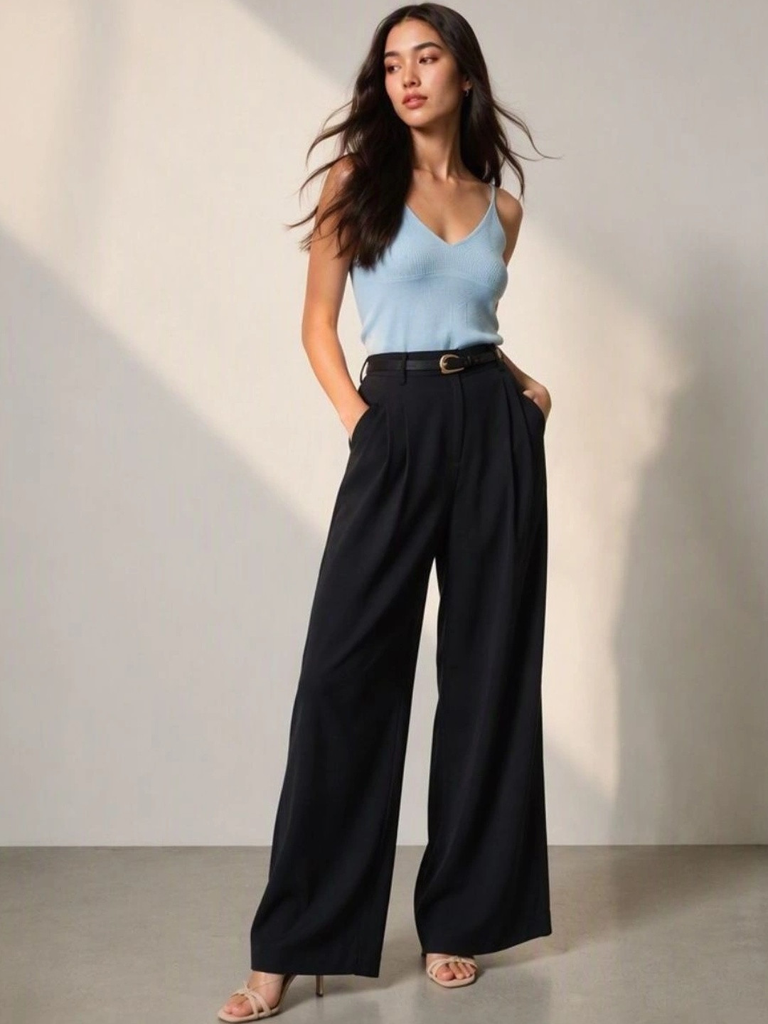 Virgio Solid Viscose Rayon Flared High-Rise Trouser for Women