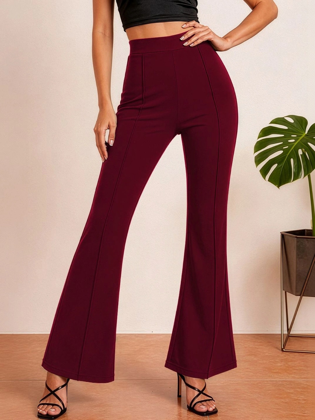 Navyankaa Women Flared High-Rise Bootcut Trousers