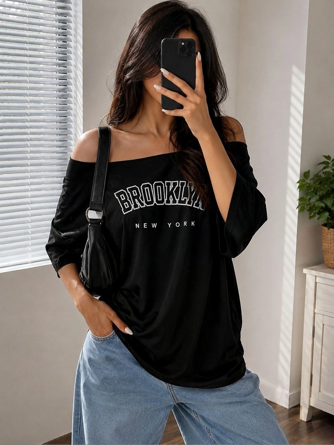 srensfashion Women Typography Printed Drop-Shoulder Sleeves T-shirt