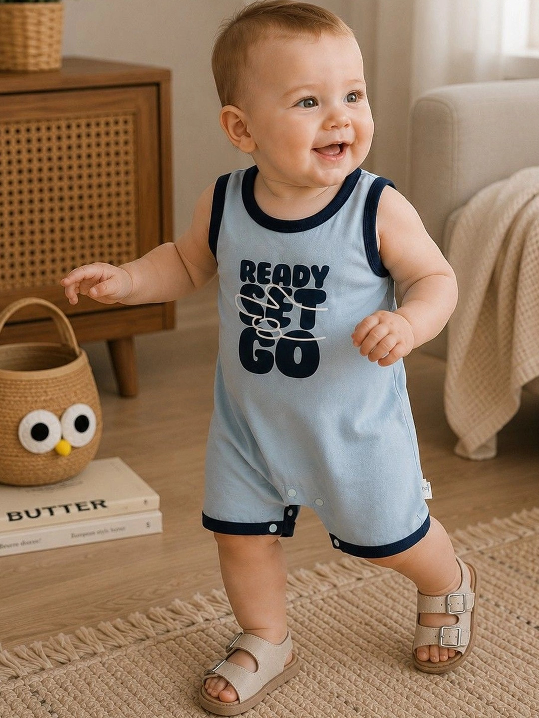 Wunderwoo Infants Printed Cotton Round Neck Rompers