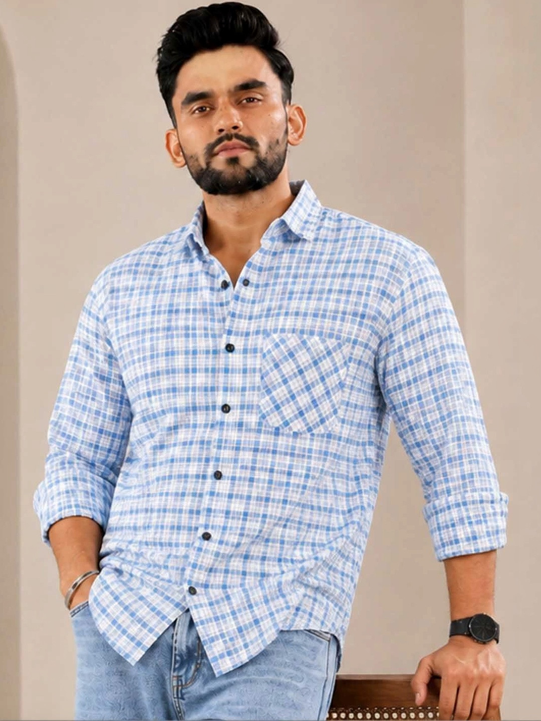 ADWYN PETER Men Classic Gingham Checks Checked Casual Shirt