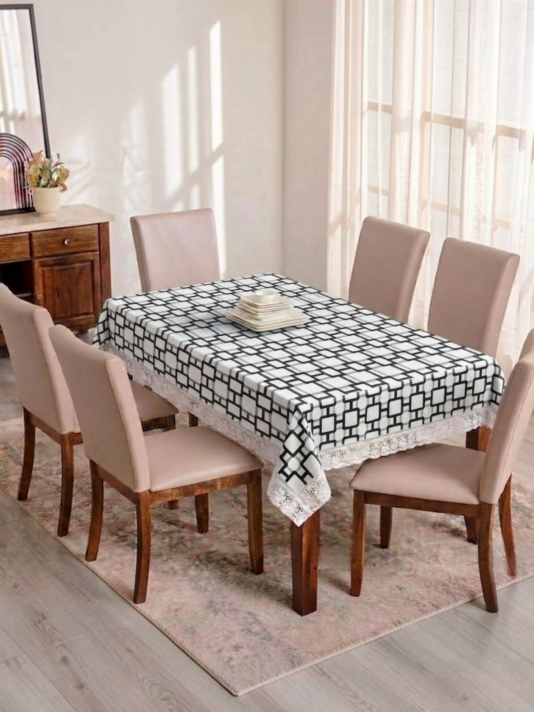 RYKA Grey Geometric Printed Waterproof 6-Seater Table Cover