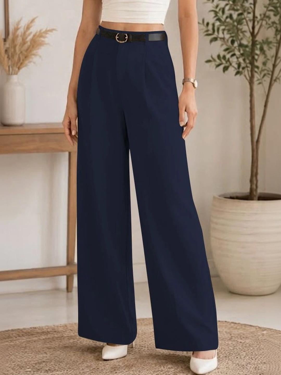 Mast & Harbour Women High-Rise Easy Wash Trousers