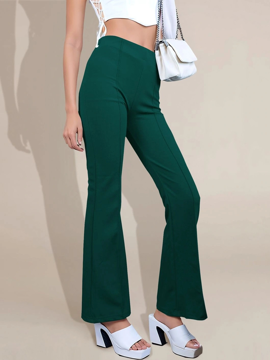 Navyankaa Women Flared High-Rise Trousers