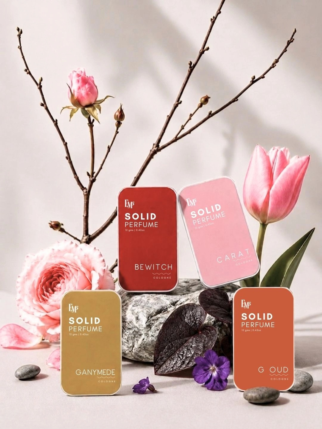 EM5 Women Set of 4 Solid Perfumes Ganymede G-Oud Carat & Bewitch 12g Each