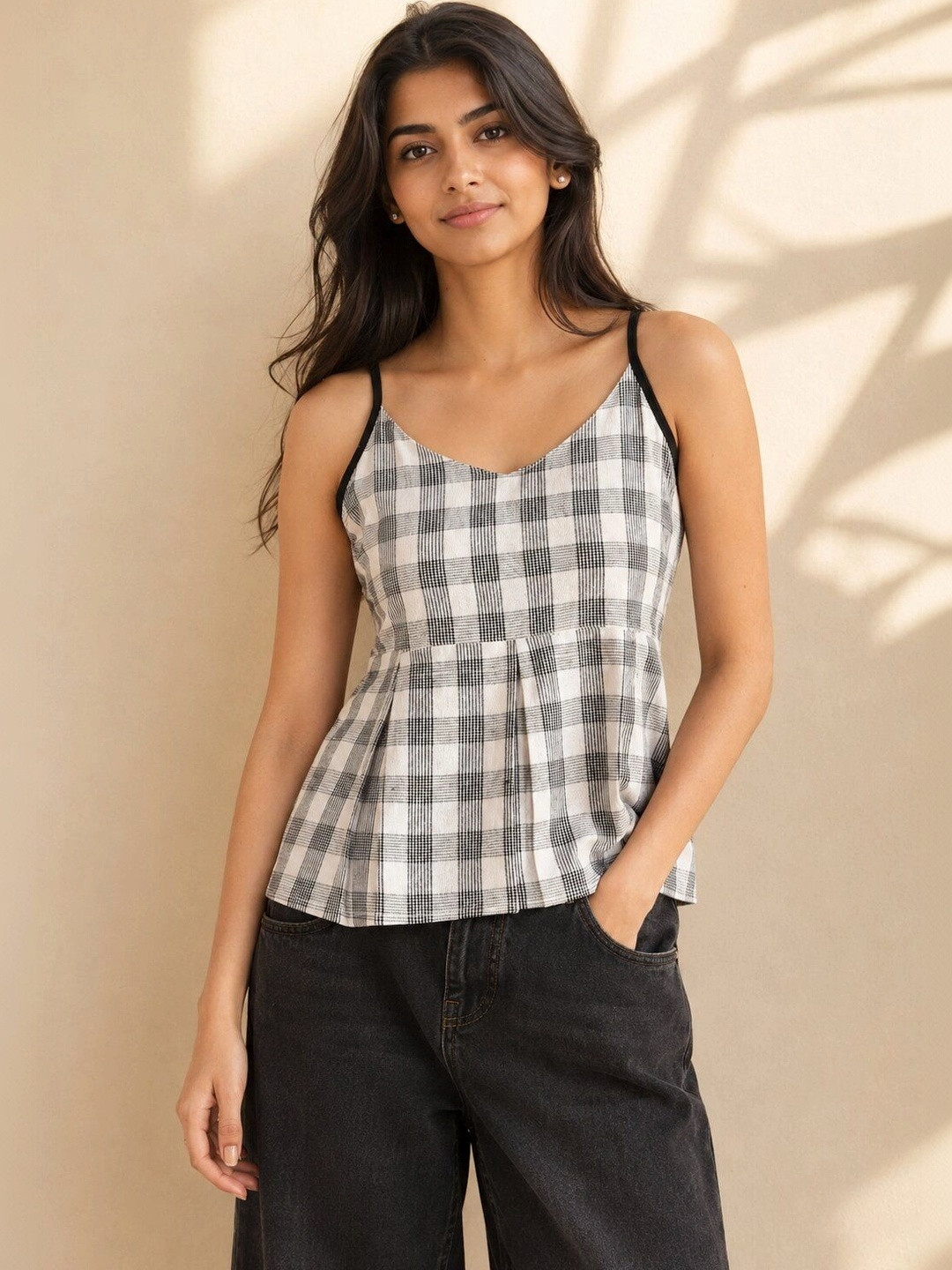 Anouk Checked Cotton Peplum Top