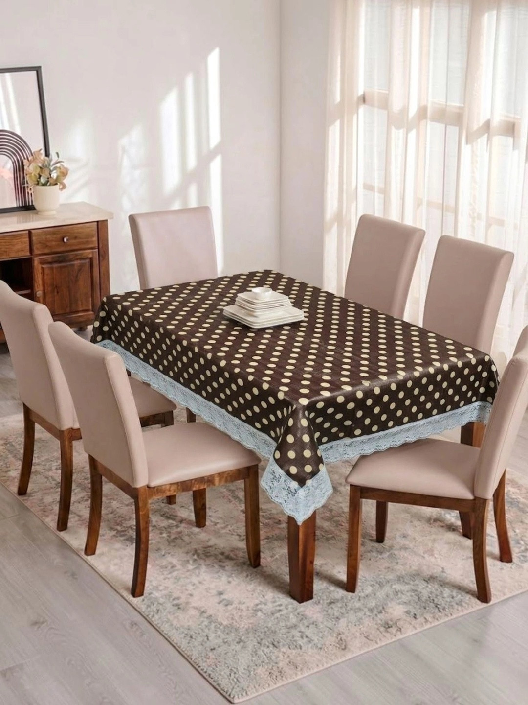 RYKA Brown Waterproof 6-Seater Table Cover with Embellished details