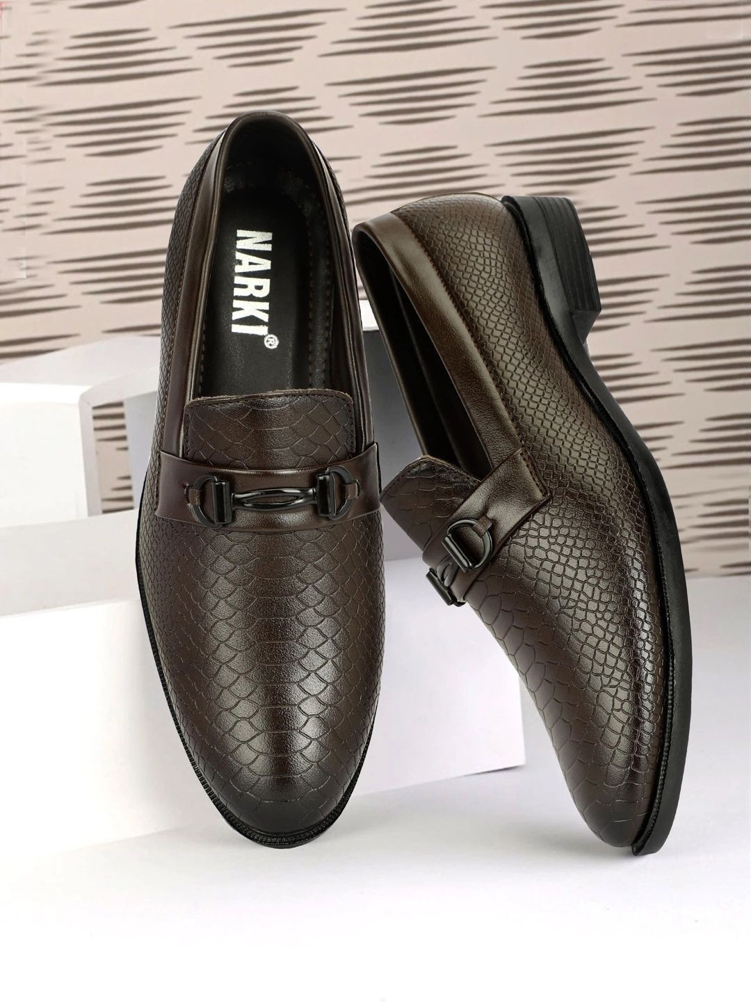 NARKI Men Textured Slip-On Formal Loafers