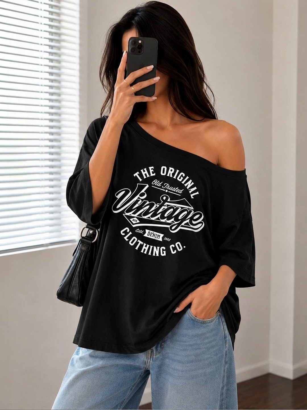 srensfashion Women Typography Printed Drop-Shoulder Sleeves T-shirt