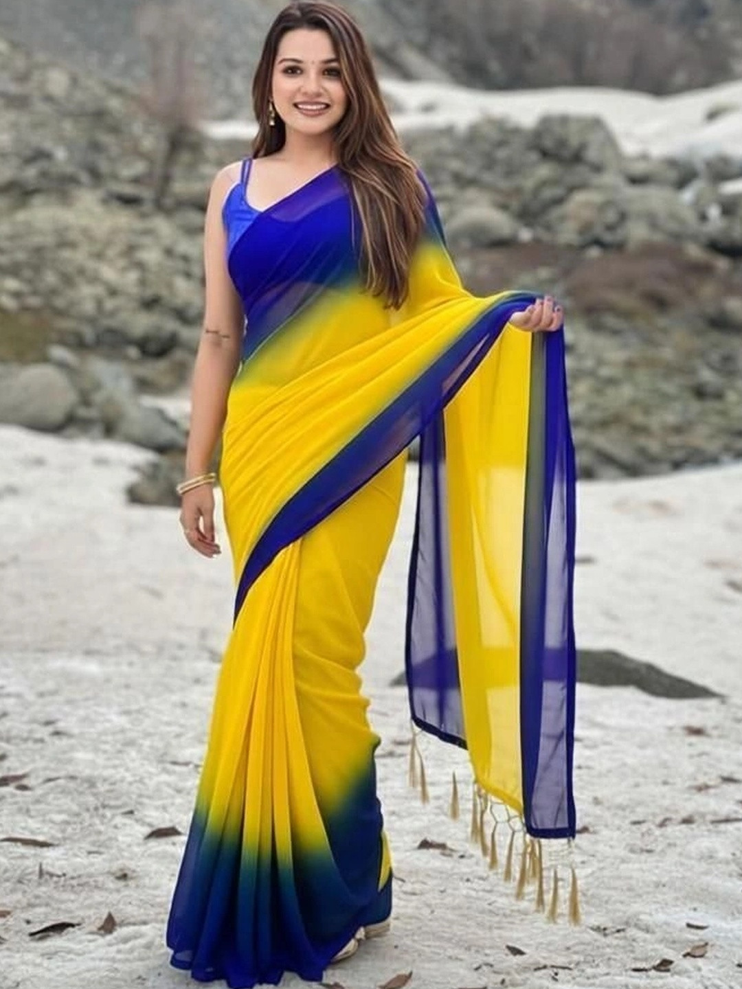 Mitera Ombre Poly Georgette Fusion Saree