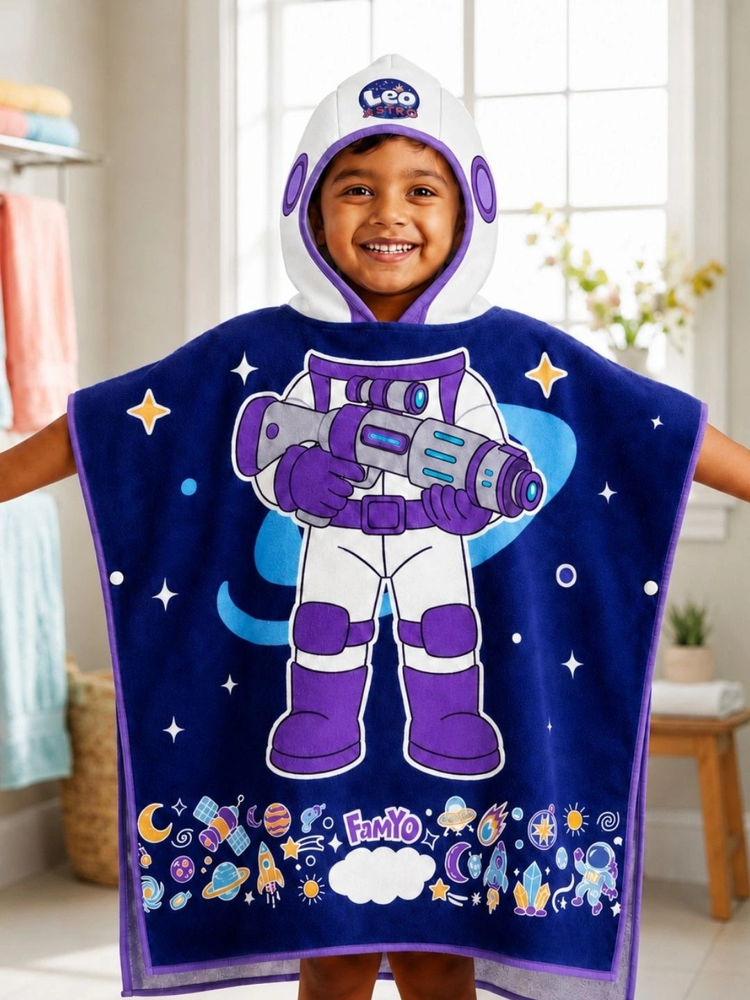 Famyo Navy Blue 1 Printed 233 GSM Bath Towel