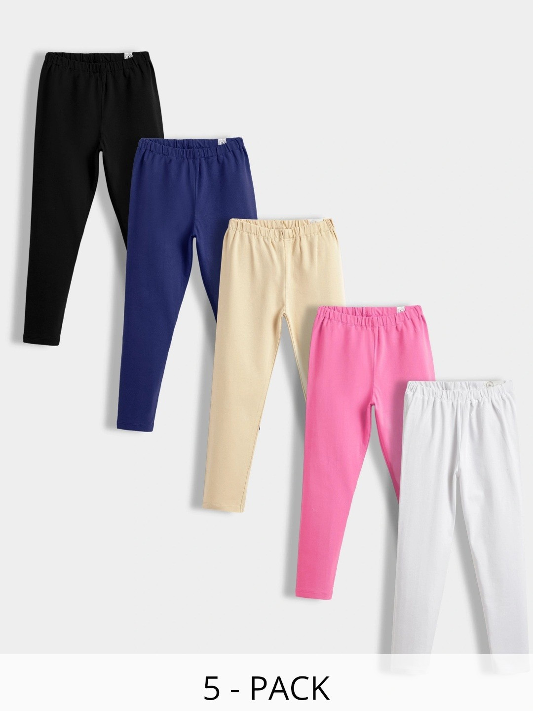 Orange Sugar Girls Pack of 5 Breathable Adjustable Waist Ankle Length Leggings
