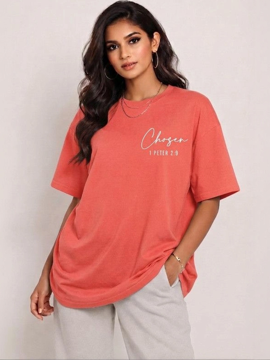 9TUNKI Women Typography Drop-Shoulder Sleeves Pure Cotton T-shirt