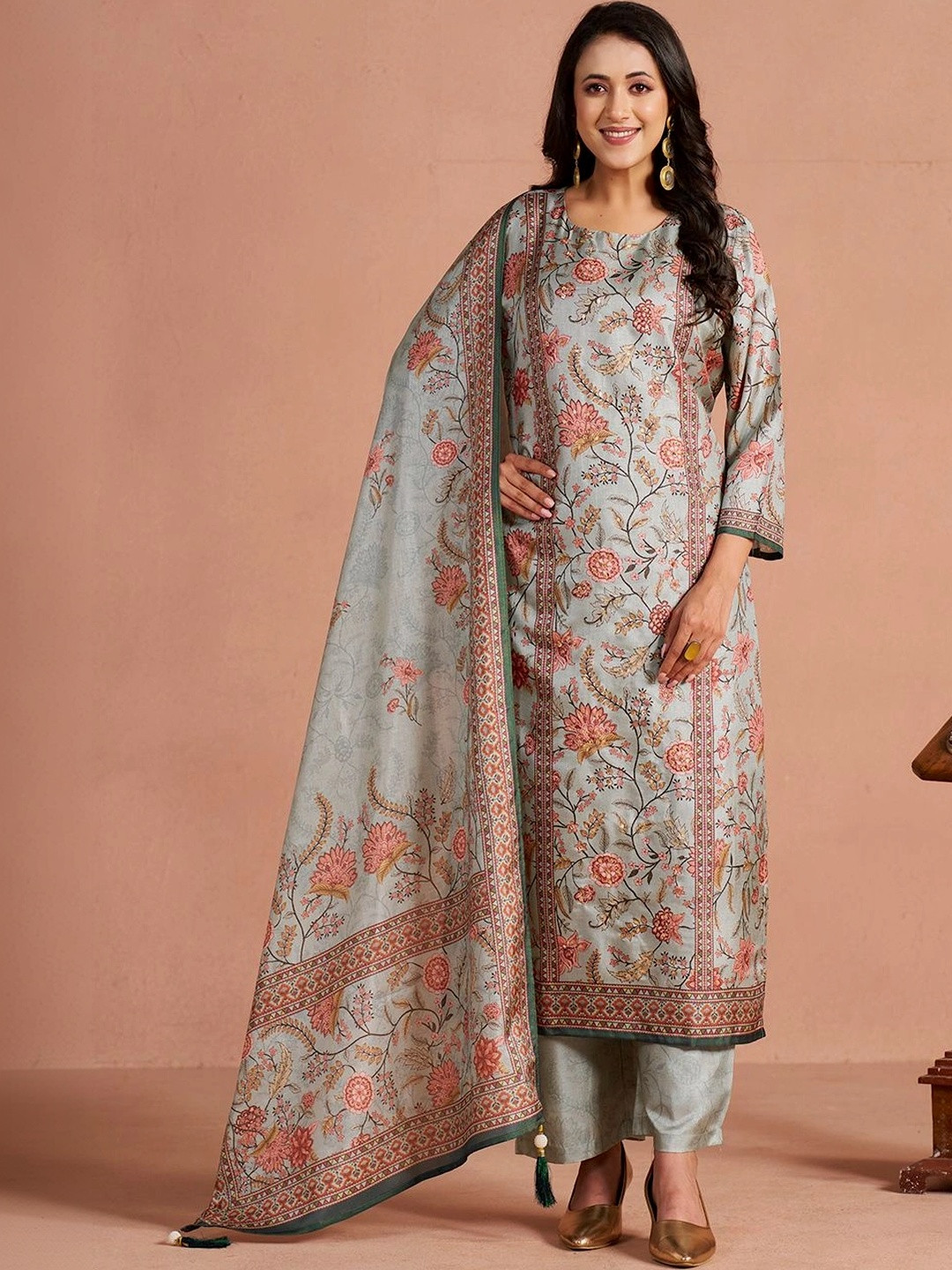 House of Pataudi Women Floral Printed Regular Kurta with Pant & Dupatta