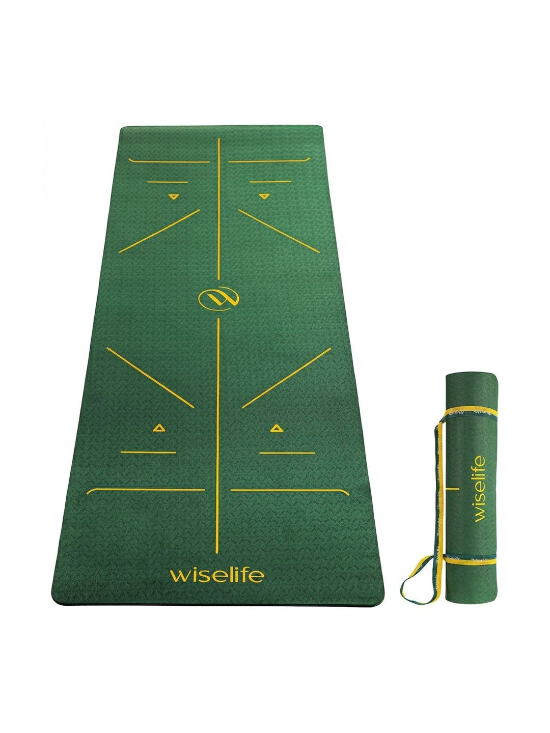 WiseLife Green & Gold Toned Printed Rectangular Anti-Skid Yoga Mat With Sleek Strap