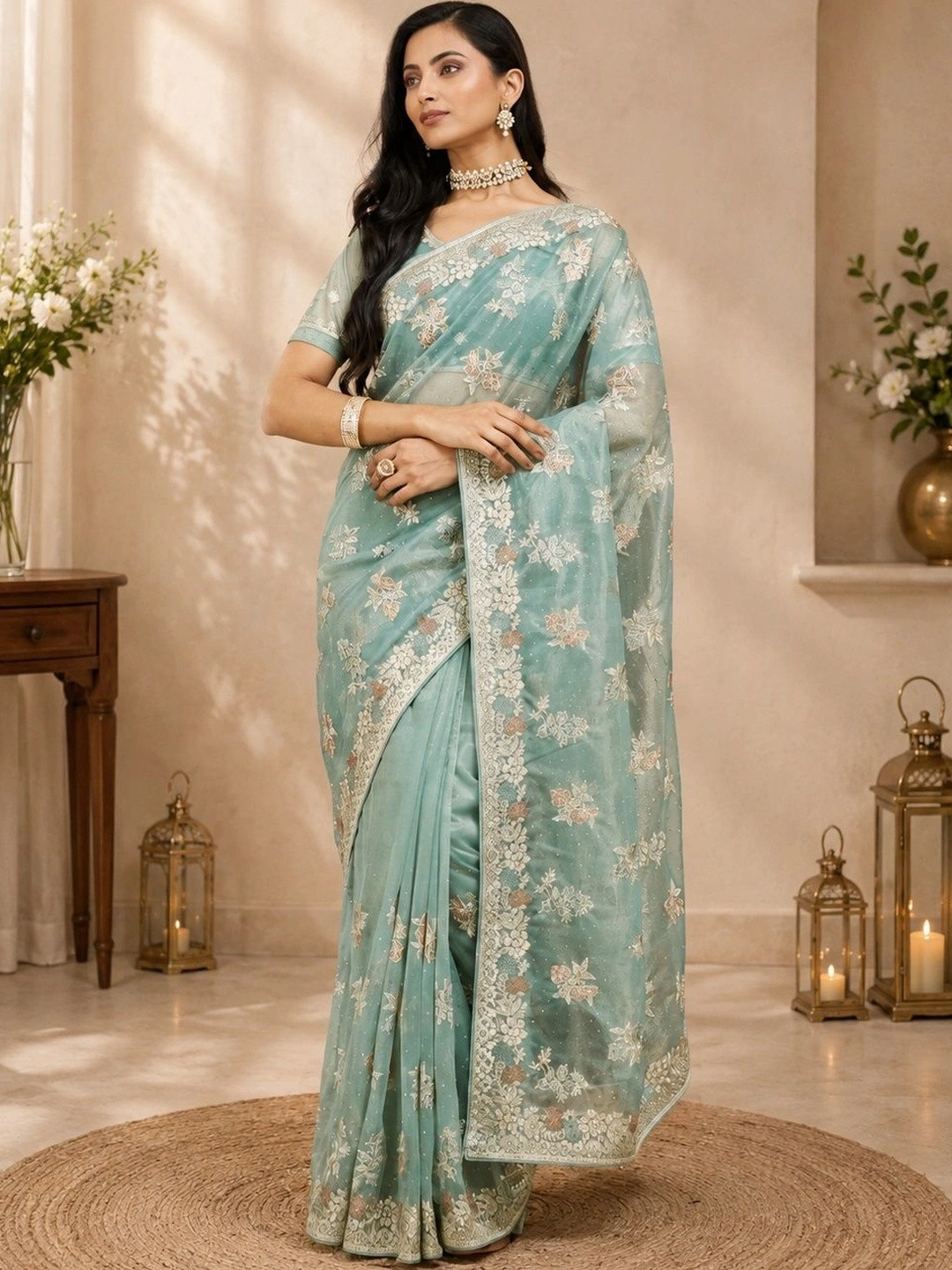 kasee Embellished Embroidered Net Saree