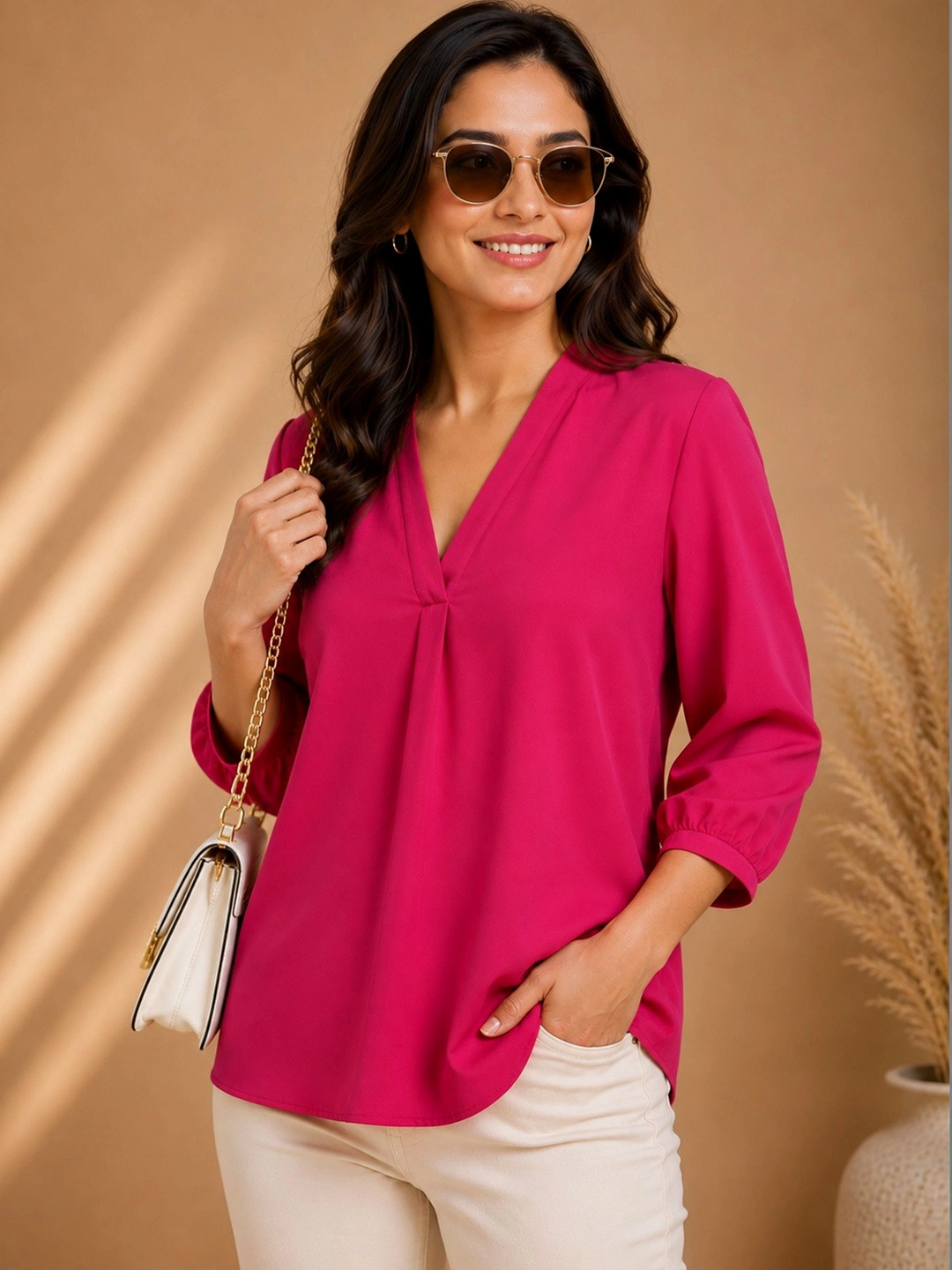 Kushi Flyer Women Solid Band Collar Casual Top