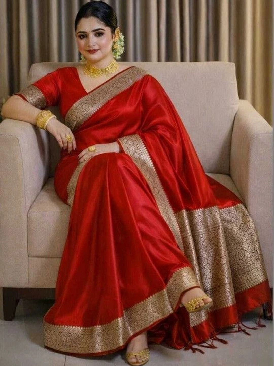 EEFA FASHION Zari Satin Banarasi Saree
