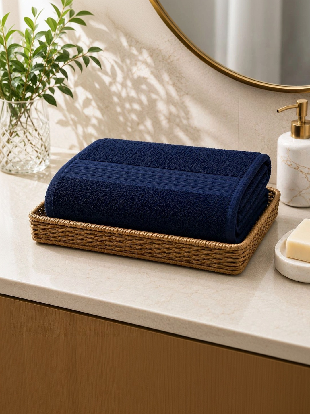 QUARCK Navy Blue 1 Striped Cotton 480 GSM Bath Towel