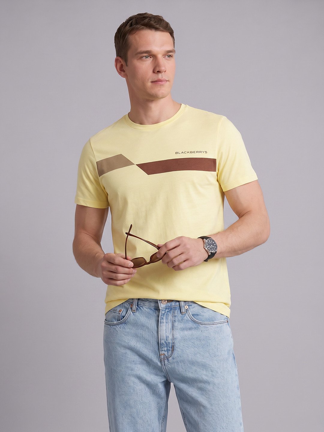 Blackberrys Slim Fit Printed Pure Cotton T-shirt