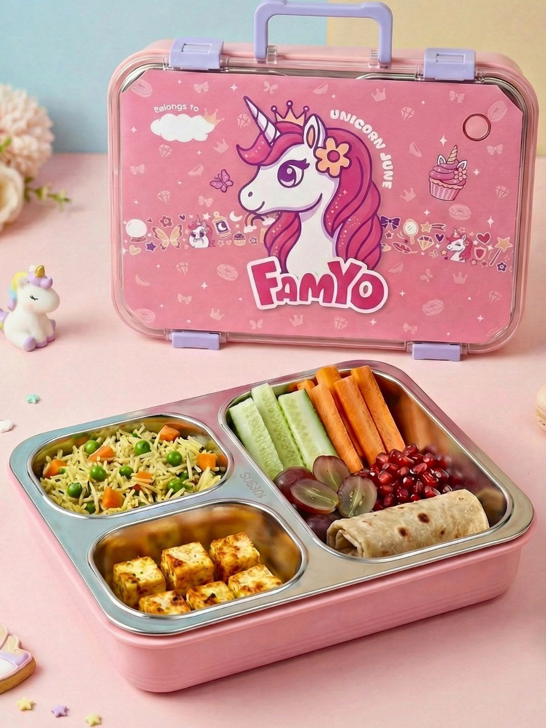 Famyo Pink 2026 Plastic Easy to Clean Lunch Box
