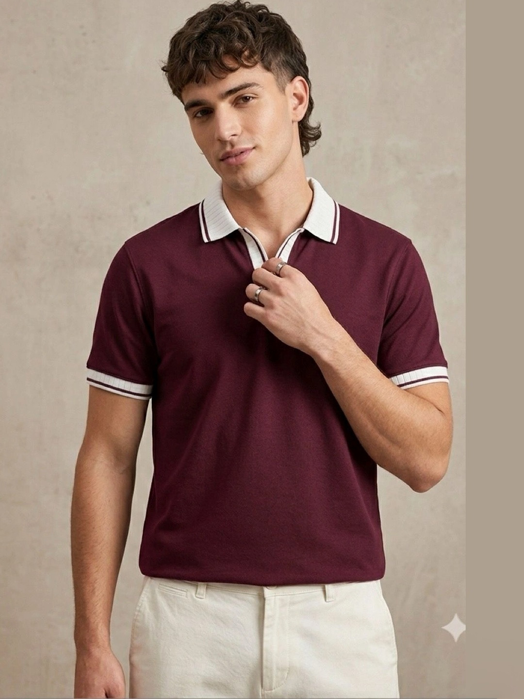 Mast & Harbour Men Polo Collar T-shirt