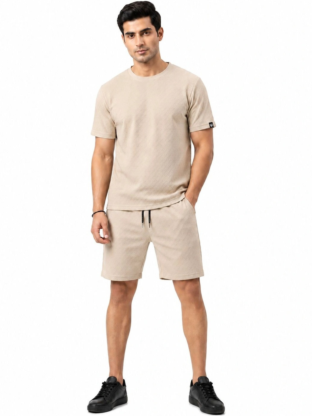 Amoldo Summer Checks Self Design T-shirt with Shorts