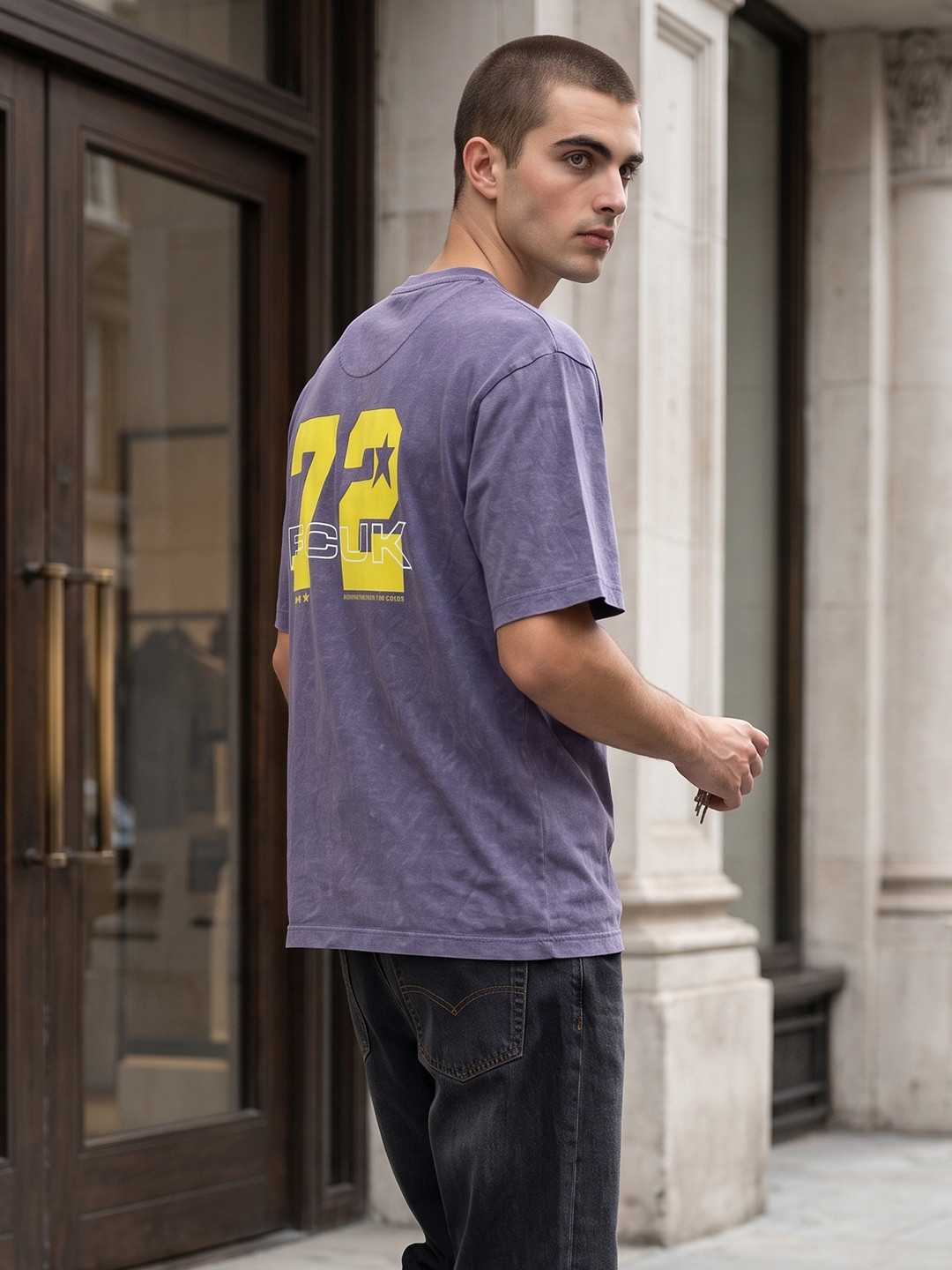 FCUK Oversized Typography Printed Pure Cotton T-shirt