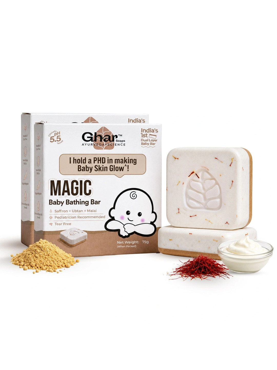 GHAR SOAPS Set Of 2 Magic Baby Bathing Bar - 75 g Each