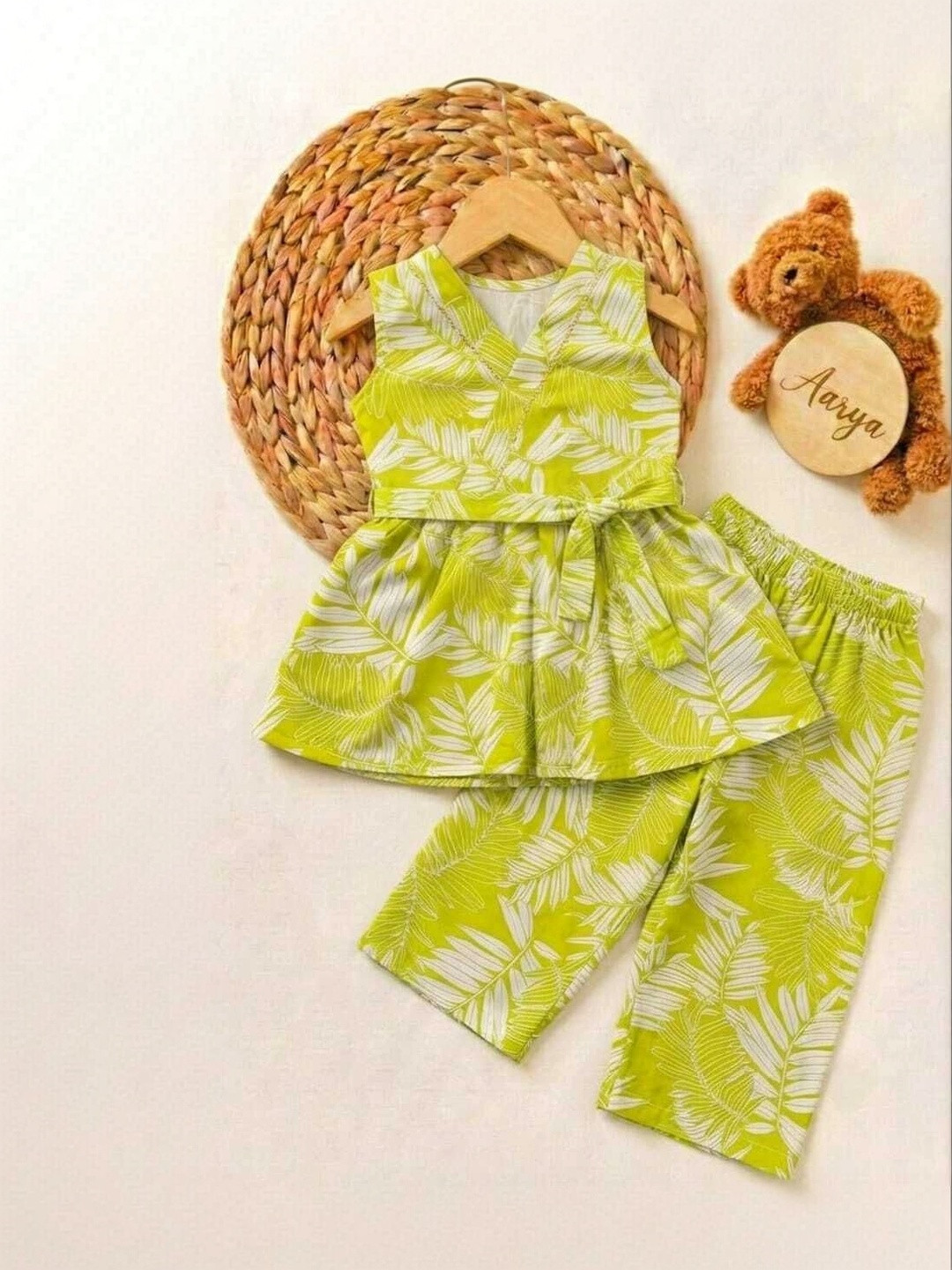 Aarya Designer Girls Floral Printed Angrakha Top with Pyjamas