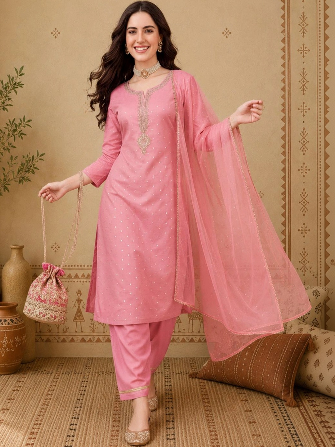 Anouk Women Printed Regular Kurta with Trousers & With Dupatta