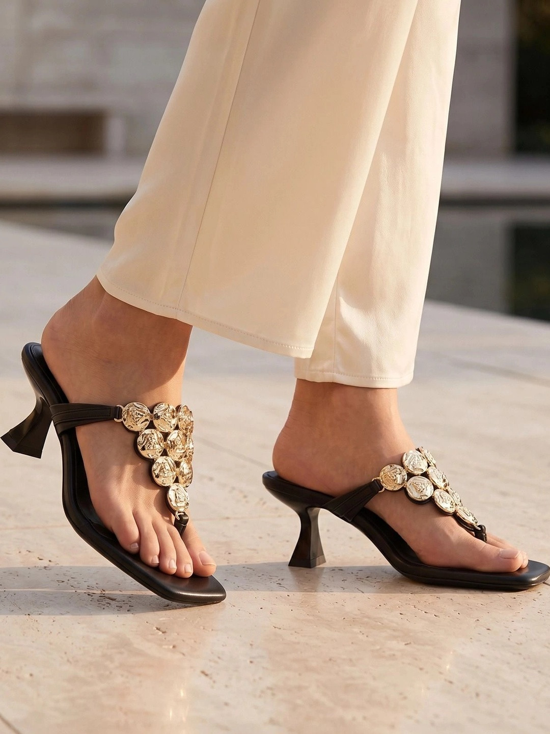 Pair ie Tales Embellished Ethnic Slim Heeled Sandals