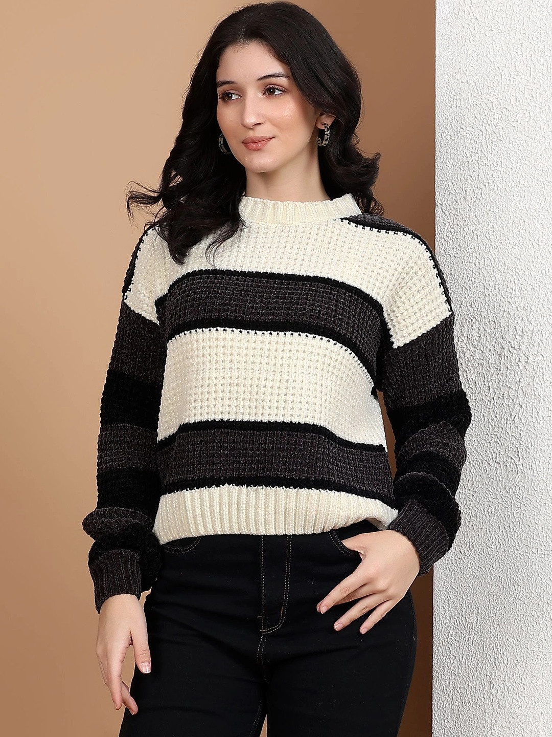 FEVERFEW Women Striped Woollen Pullover