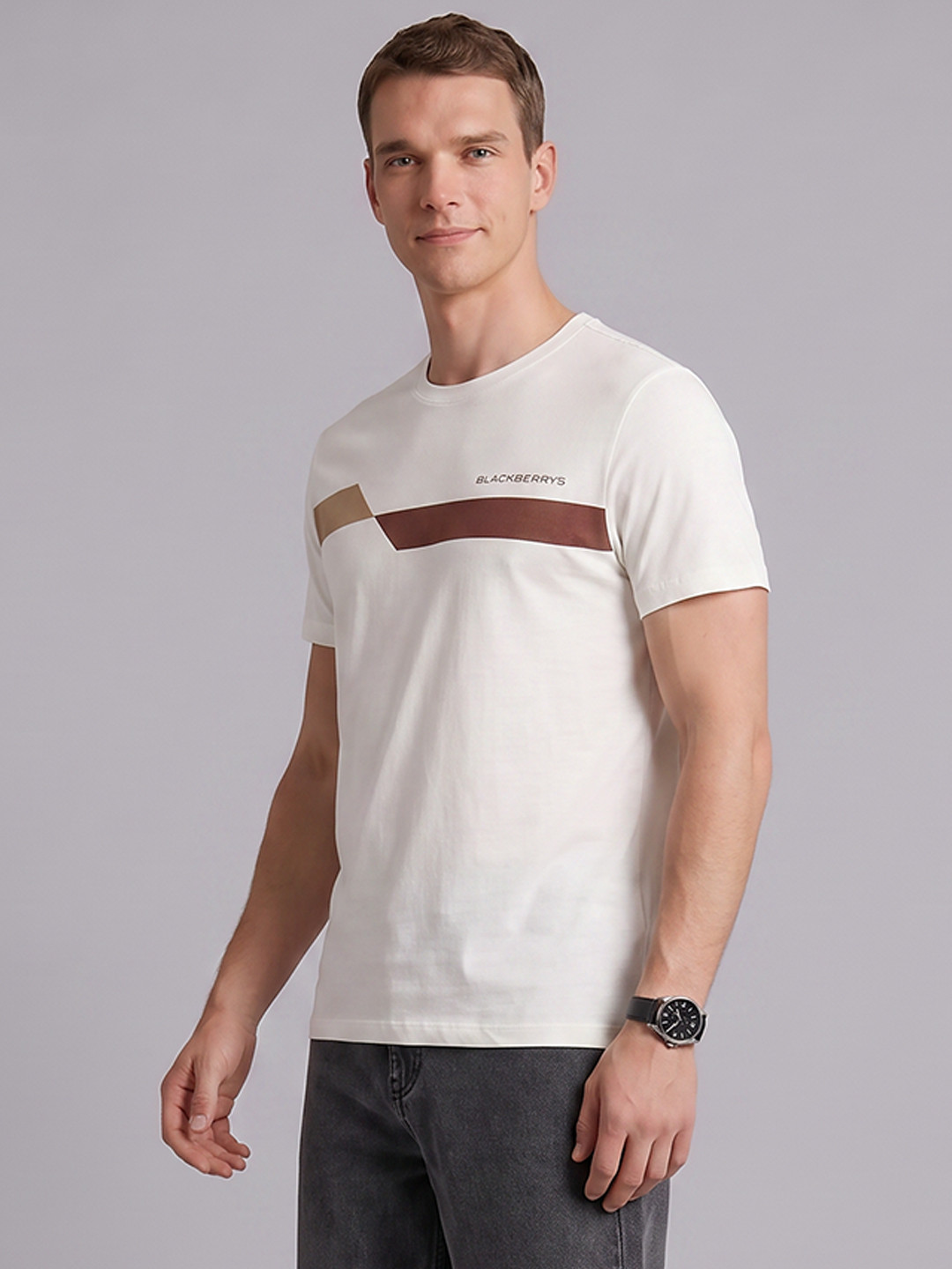Blackberrys Slim Fit Printed Pure Cotton T-shirt