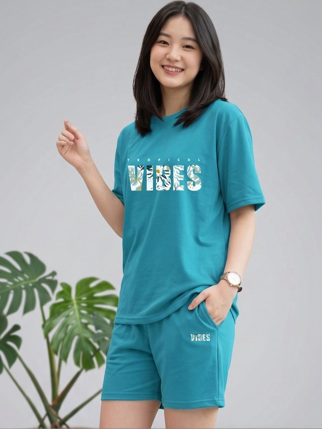 Keenuu Tropical Cotton Printed T-shirt with Shorts