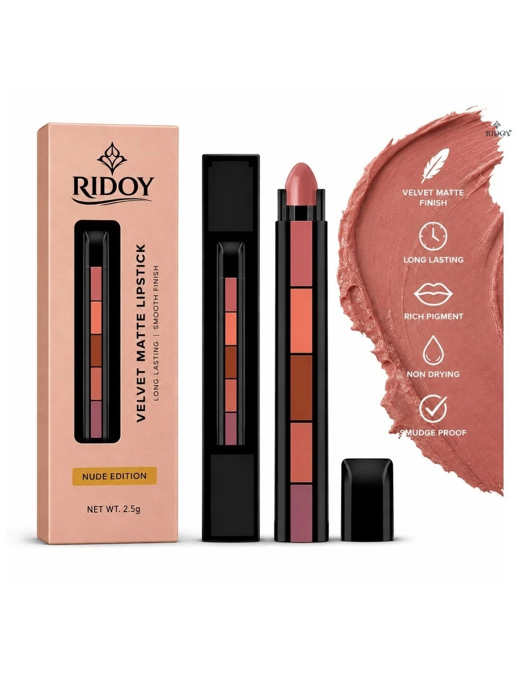 ridoy 5 In 1 Velvet Matte Long Lasting Lipstick - Nude Edition
