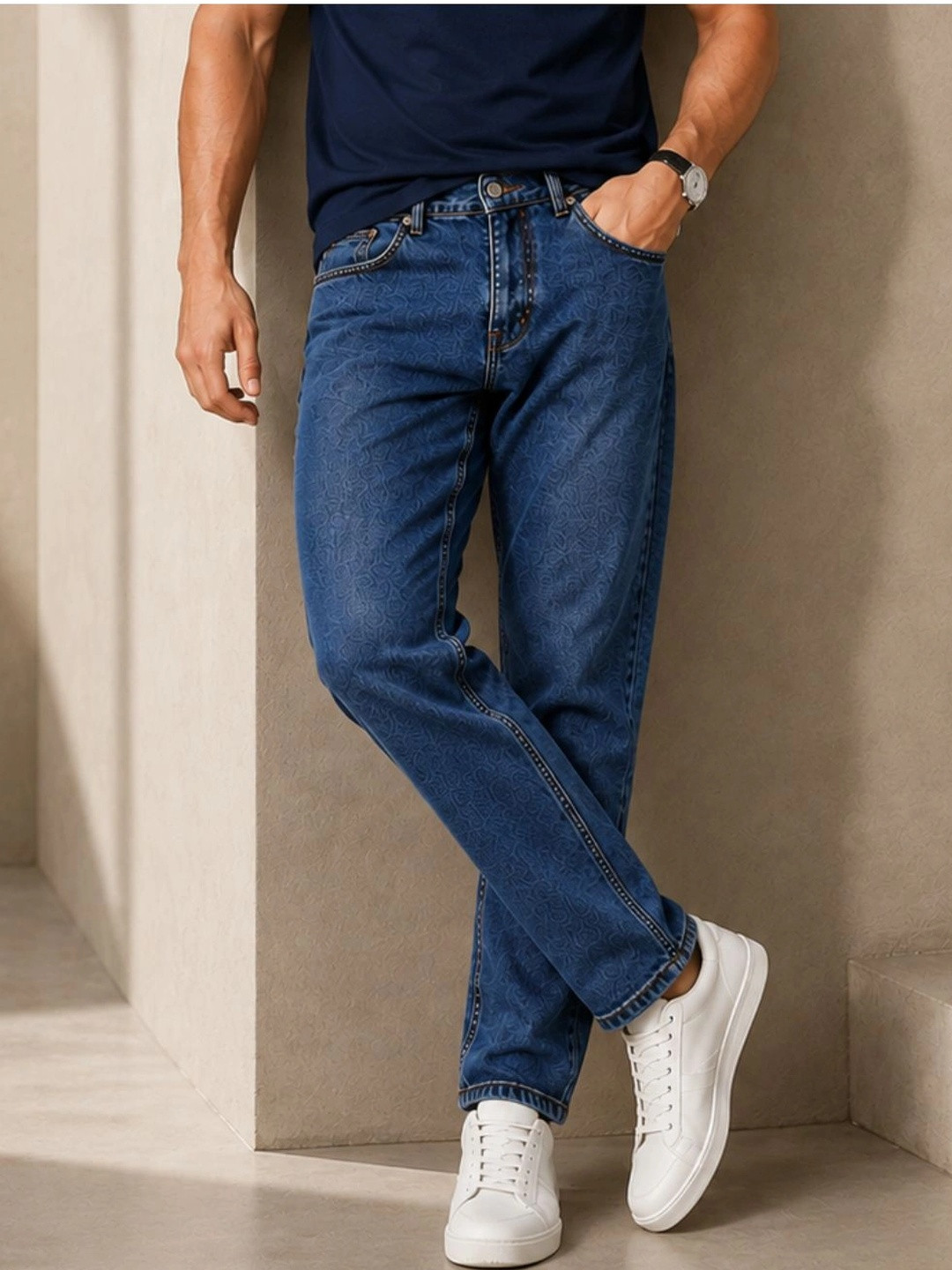 ZUSH Men Straight Fit Mid-Rise Printed Stretchable Jeans