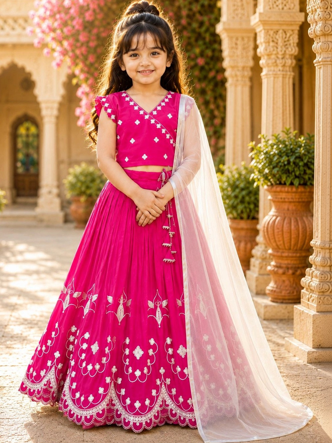 Sangria Girls Embellished Mirror Work Ready to Wear Lehenga &