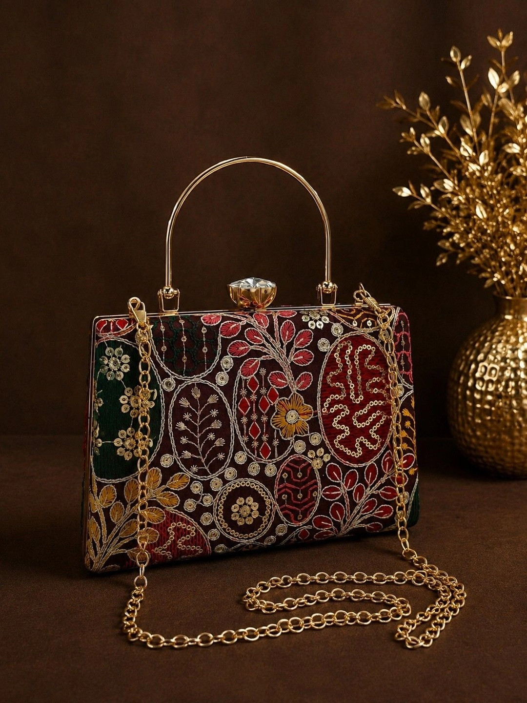 Anouk Embroidered Embellished Box Clutch