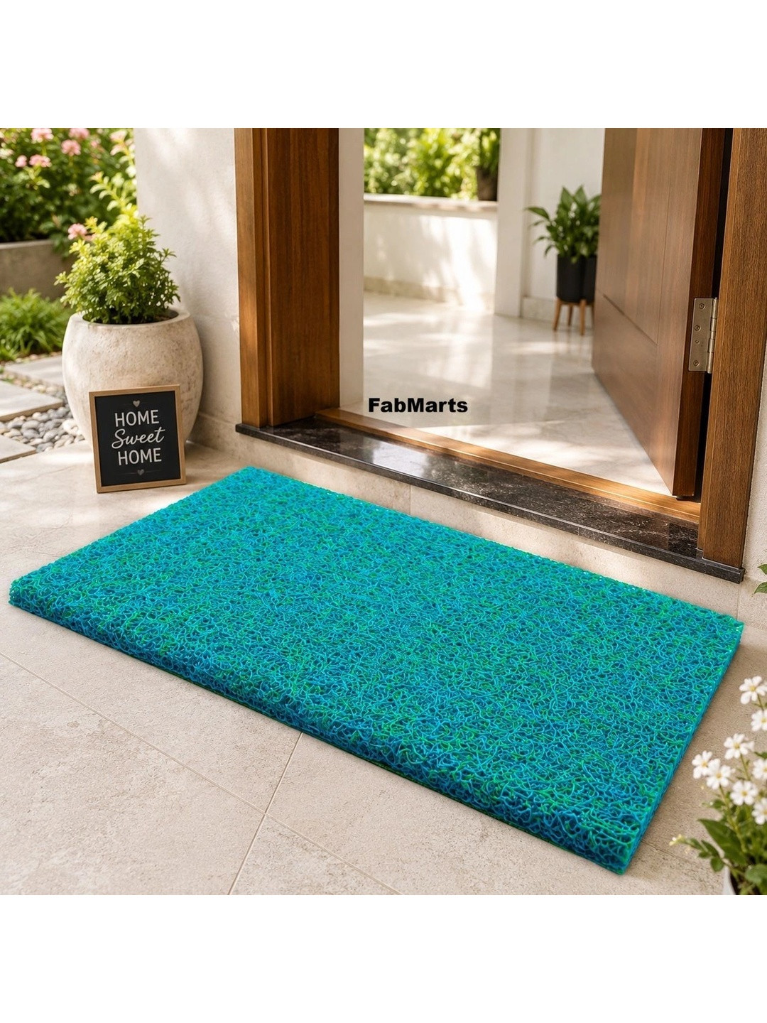 FabMarts 2-Pcs Teal Anti-Skid Doormats