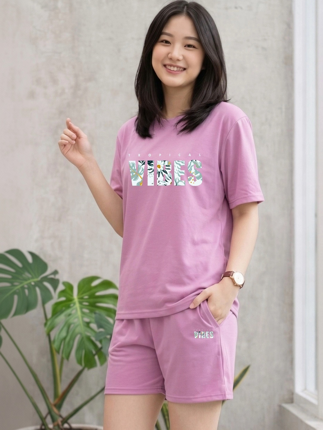 Keenuu Tropical Vibes Printed T-shirt with Shorts