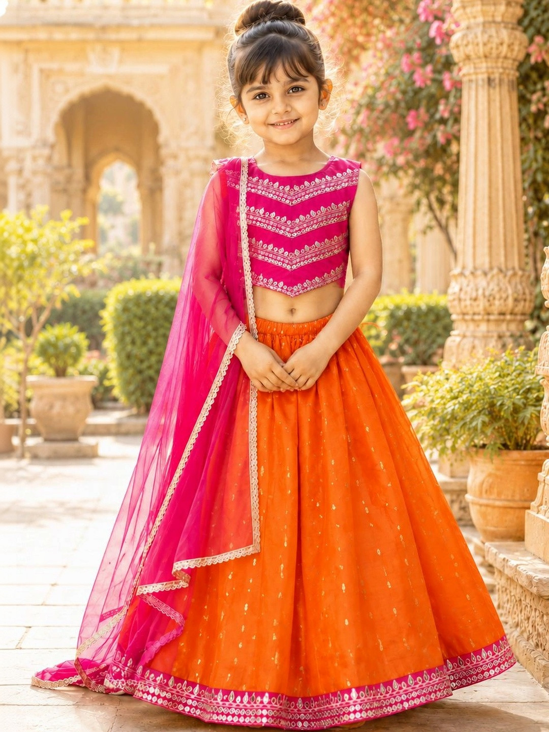 Sangria Girls Embellished Sequinned Ready to Wear Lehenga & Blouse With Dupatta