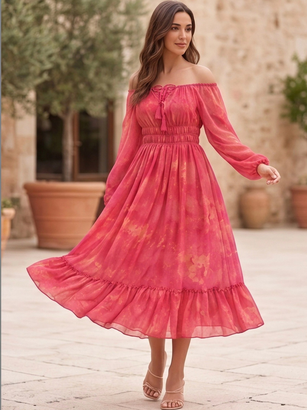 XWAGER Print A-Line Midi Dress