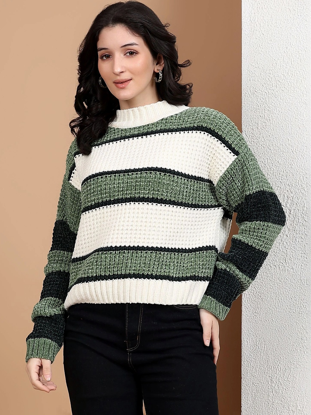 FEVERFEW Women Striped Woollen Pullover